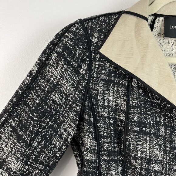 Lafayette 148 New York BlazerJacket Size 6 Black‎ Plaid Cotton Linen Academia - Picture 3 of 16